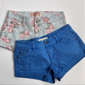 2 Pairs of Denim Jean Shorts: Bright Blue & Floral